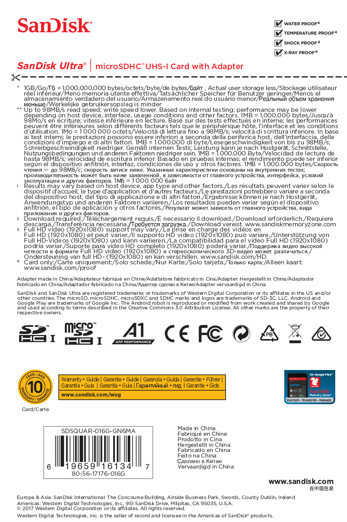 Memoria Micro Sdhc Sandisk Ultra 16Gb (Sdsquar-016G-Gn6Ma) C/Adaptador