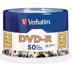 Paquete 50 Discos Verbatim Life Series Dvdr 4.7Gb 16X 120Min Spindle
