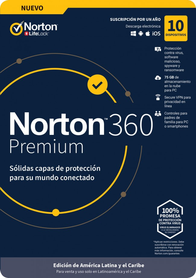 Norton 360 Premium Seguridad En Internet Total Y Antivirus 10 Dispositivo 1 Año Windows Mac Tmnr-035