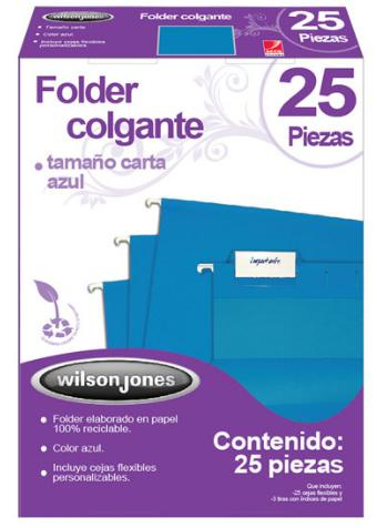 Folder Acco Colgante Carta Color Azul C/25 Piezas