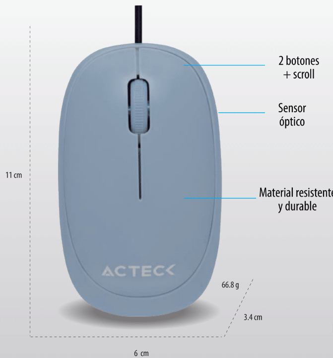 Mouse Alambrico Acteck-E Usb/1000 Dpi/Gris Ac-928854