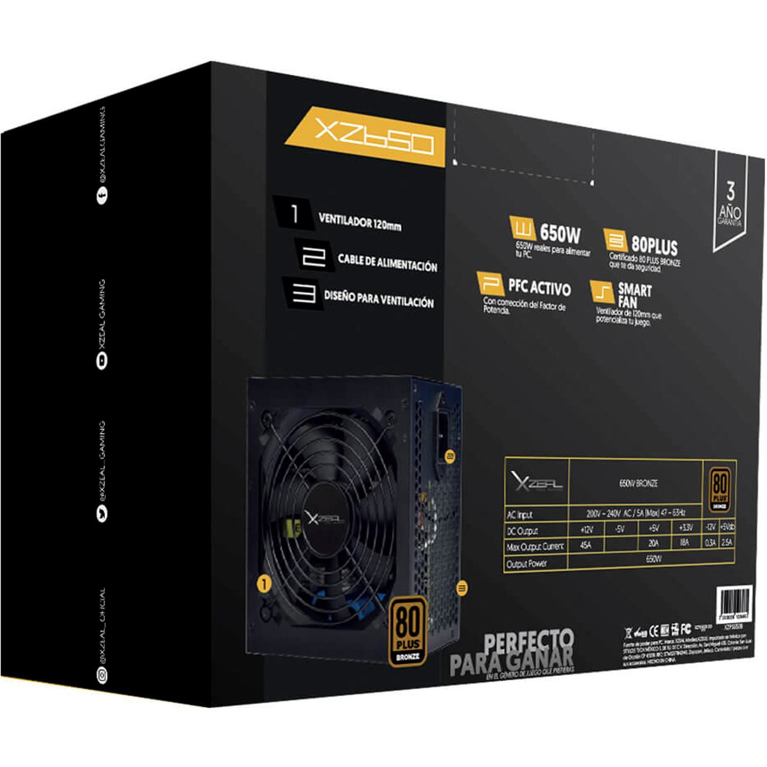 Fuente De Poder Para Pc Gamer Xzeal 650W 80 Plus Bronze Xzps650B