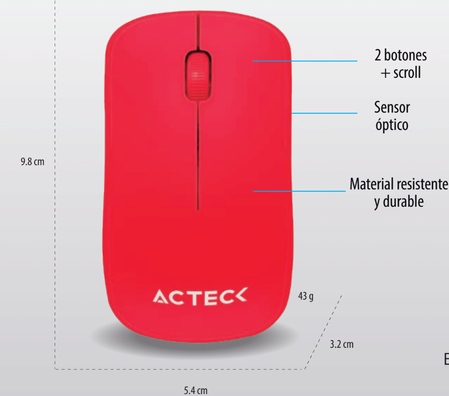 Mouse Acteck Entry Rojo 3 Botones + Scroll Inalambrico 1000 Dpi