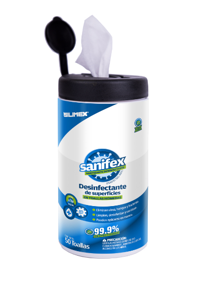 Toallas Humedas Desinfectantes De Superficies Silimex Sanifex 50 Pz