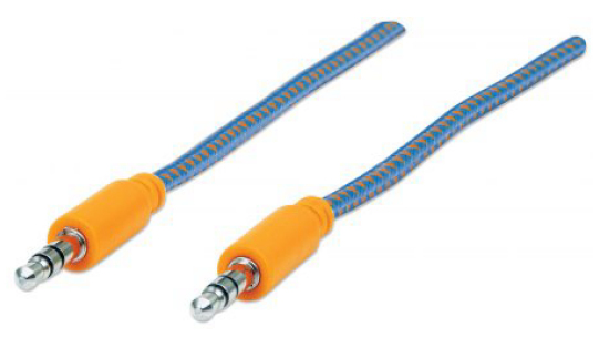 Cable Auxiliar De Audio 3.5 1Mt Textil Naranja/Azul Manhattan 394093