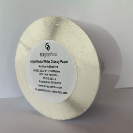 Rollo De Etiquetas Sixgraphics Papel 4" X 100 Metros Acrílico Blanco Brillante Ipbap08