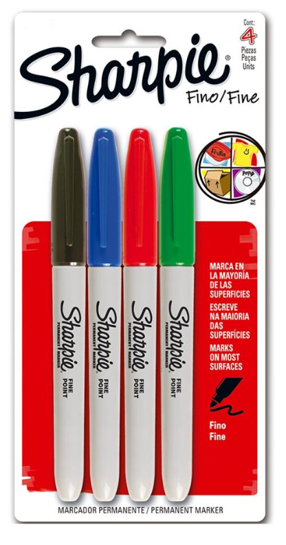 Marcador Permanente Sharpie Fino Colores Surtidos Con 4 Piezas 1825090