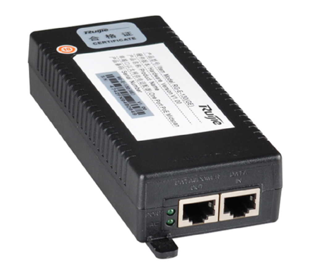 Inyector Poe Ruijie Rg-E-130(Ge) Estándar 802.3Af Gigabit 30W 2X Rj-45 Negro