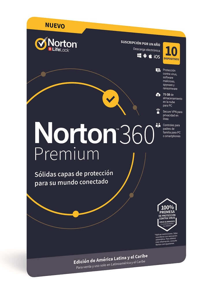 Norton 360 Premium 10 Dispositivos 1 Año Español Windows Mac Android Ios Digital Esd 21404383