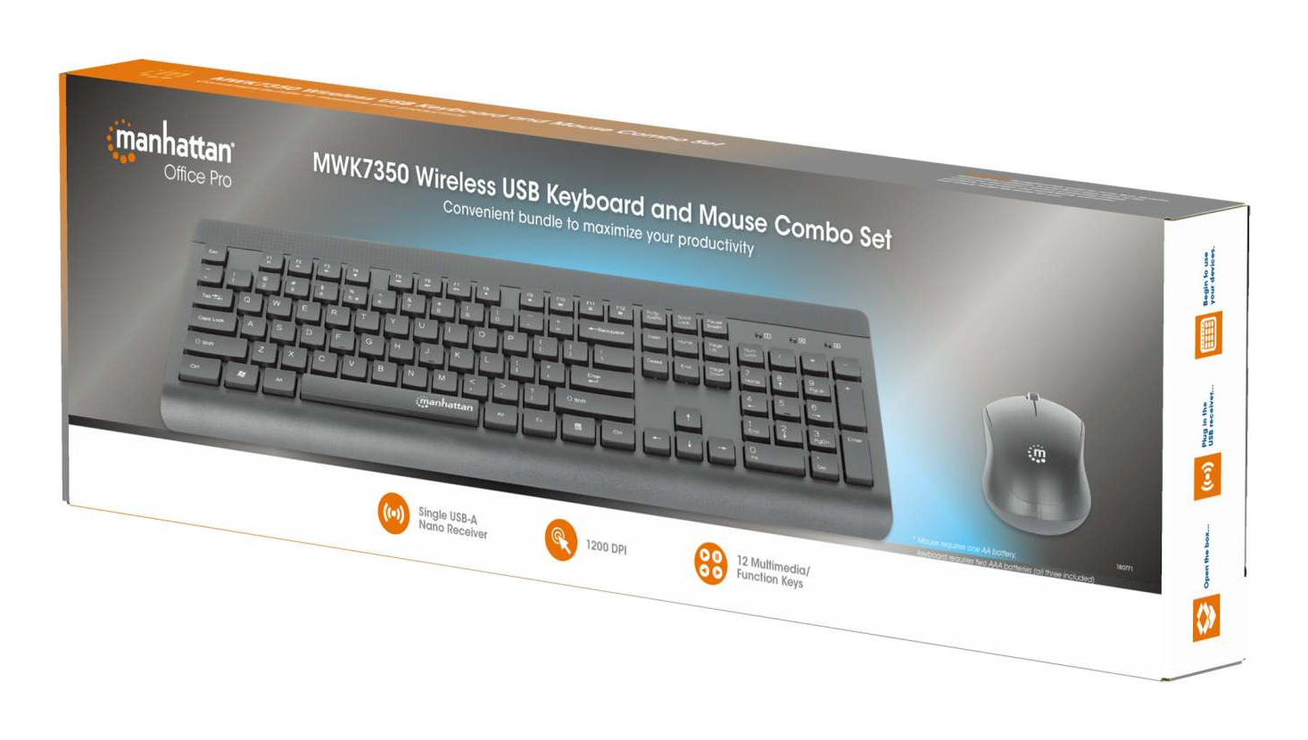Kit Manhattan Teclado Y Mouse Óptico 1200Dpi 3 Botones Inalámbrico Rf Inglés Usb-A Negro 180771