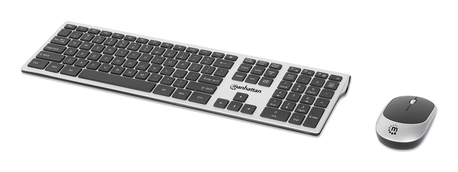 Kit Manhattan Teclado Y Mouse Óptico 1200Dpi 3 Botones Inalámbrico Rf Inglés Usb-A Negro Gris 180788