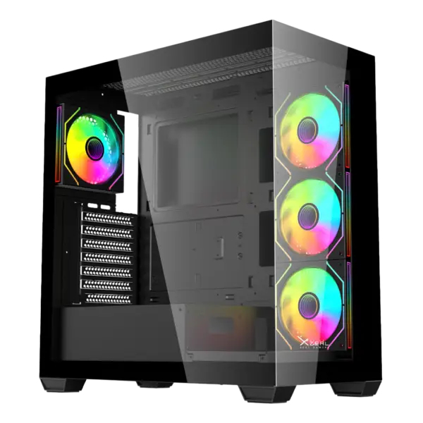 Gabinete Xzeal Yrden Xz-140 Midi-Tower Atx Panel Cristal 4X Ventiladores Instalados Negro Xzcgb08B