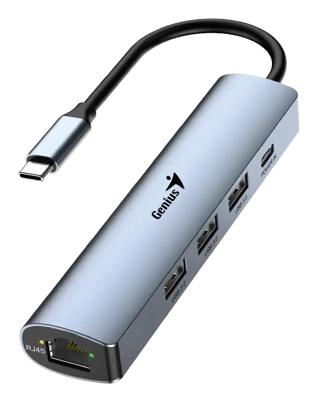 Hub Genius Uh-545 Usb-C A 3X Usb 3.0 1X Usb-C 1X Rj-45 15Cm Gris 31240004400