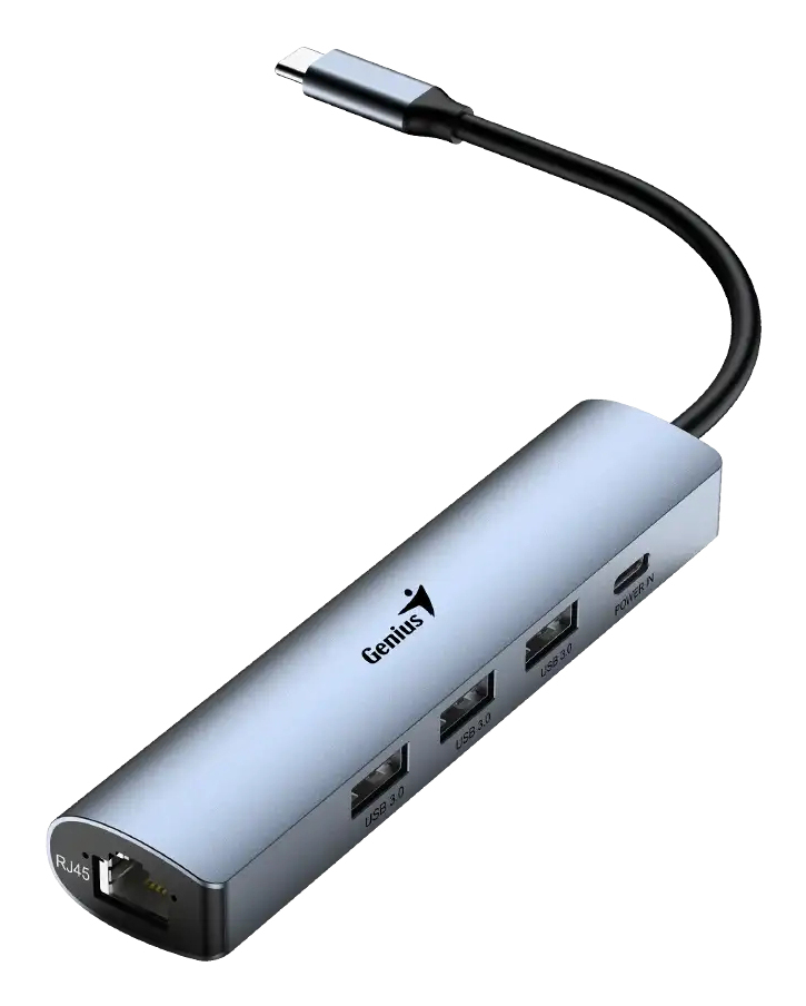 Hub Genius Uh-545 Usb-C A 3X Usb 3.0 1X Usb-C 1X Rj-45 15Cm Gris 31240004400