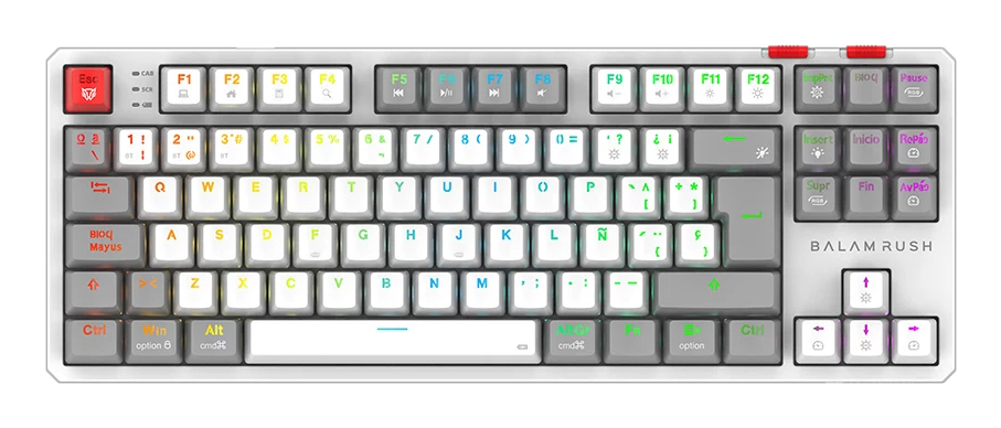 Teclado Gamer Mecánico Balam Rush Level Pro Gk990 Rgb Outemu Red Bluetooth Rf Tkl Blanco Br-940375