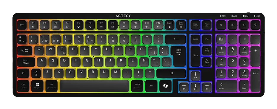 Teclado Mecánico Acteck Techno Pro Ti790 Rgb Clicky Purple Inalámbrico Rf Español Negro Ac-940061