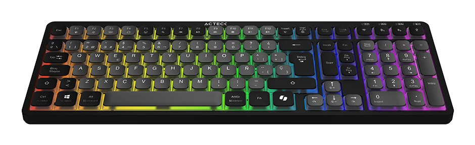 Teclado Mecánico Acteck Techno Pro Ti790 Rgb Clicky Purple Inalámbrico Rf Español Negro Ac-940061