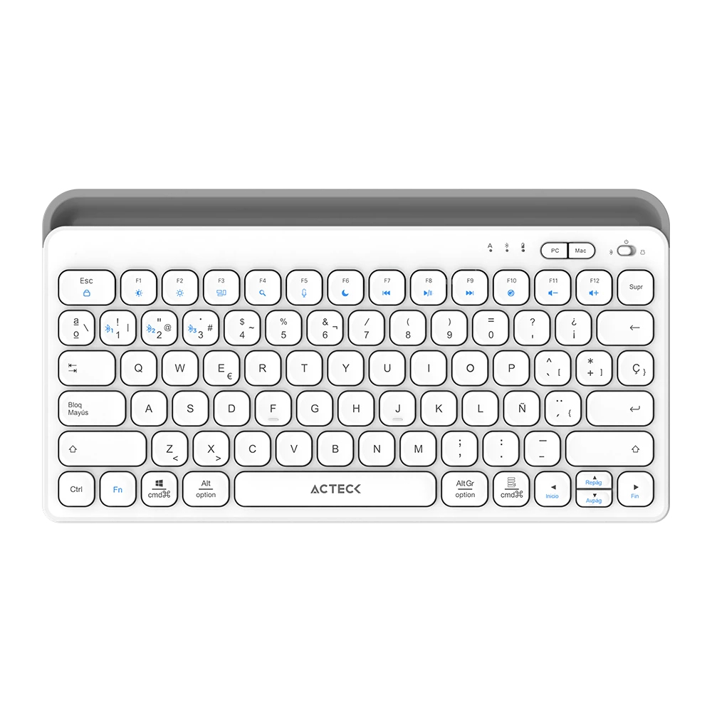 Teclado Inalámbrico Acteck Inspire Trek Ti737 Multidispositivos Bluetooth Español Blanco Ac-940139