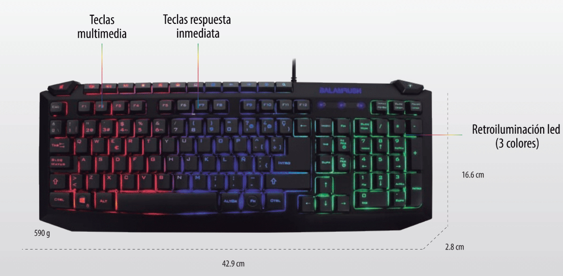 Teclado Gaming Balack Balam Rush Retroiluminacion Br-929622 Usb Negro