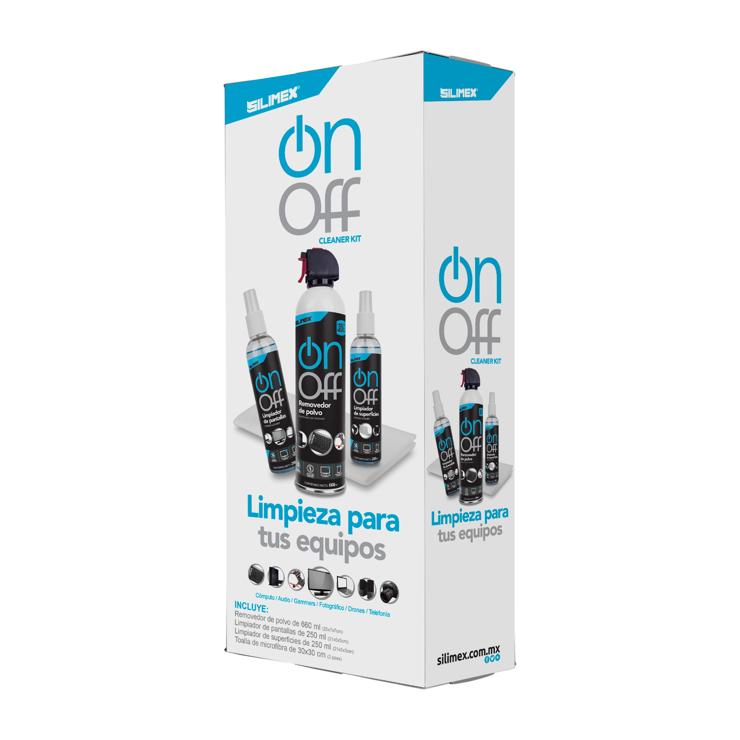 Kit Limpiador De Pantallas Silimex On Off Cleaner Pack 660Ml 4 Piezas 750300219638