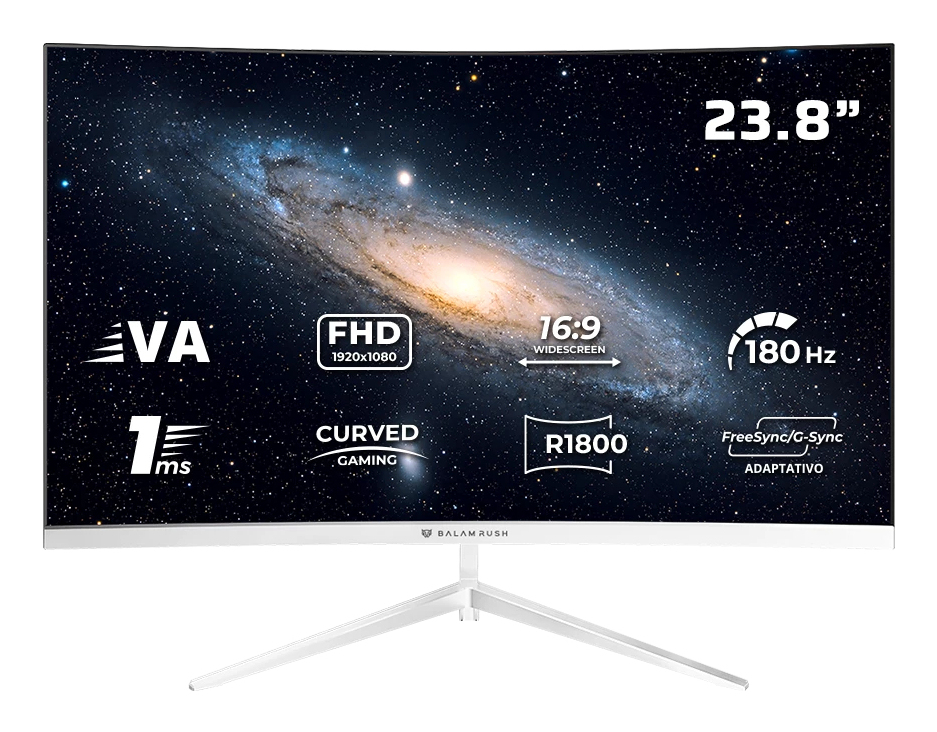Monitor Gamer Curvo Balam Rush Andromeda 23.8" Va Fhd 180Hz Hdmi Dp Blanco Br-943048