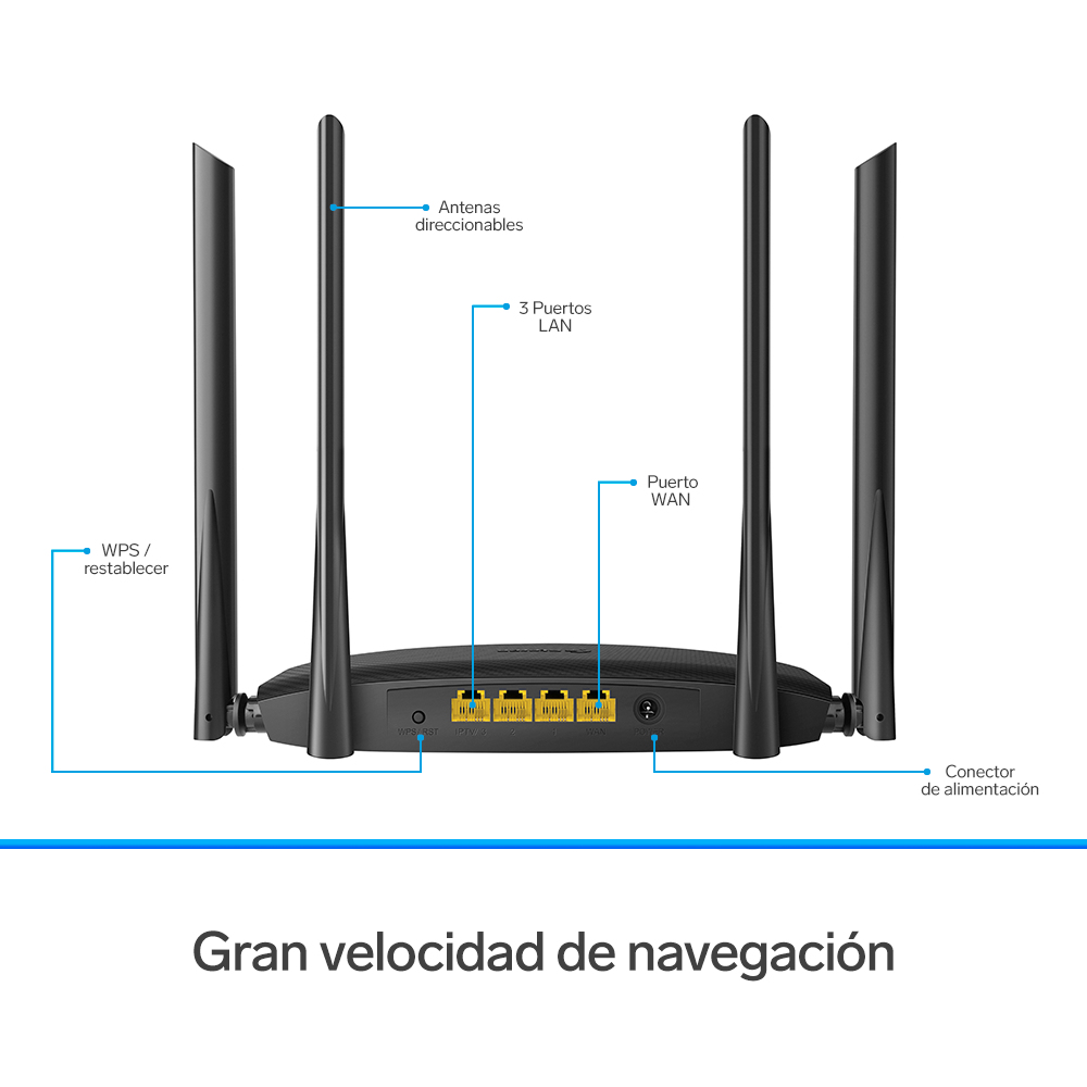 Router Steren Com-852 Wi-Fi5 Doblebanda 2.4/5Ghz 867Mbps 4 Antenas 4 Puertos Gigabit Negro Com-852