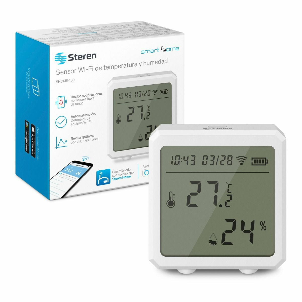 Sensor Wi-Fi Steren Shome-180 Temperatura Y Humedad Inalámbrico Pantalla Digital