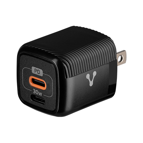 Cargador De Pared Usb C Vorago Au-355-Bk 30W Gan Pd 2 Puertos Carga Rápida Compacto Negro