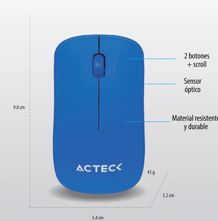 Mouse Acteck Entry Azul 3 Botones + Scroll Inalambrico 1000 Dpi