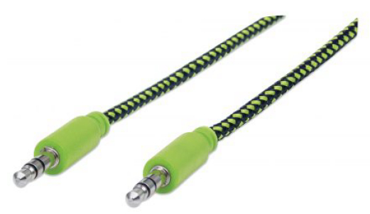 Cable Auxiliar De Audio 3.5 1Mt Textil Verde/Negro Manhattan 394130