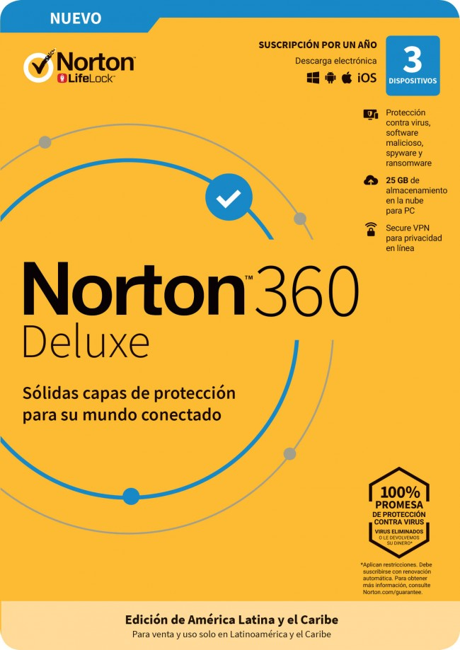Norton 360 Deluxe Seguridad En Internet Total Y Antivirus 3 Dispositivos 1 Año Windows Mac Tmnr-033