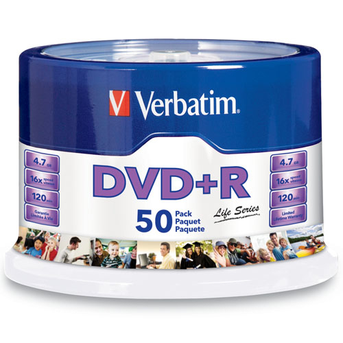 Paquete 50 Discos Verbatim Dvdr 4.7Gb 16X Life Series Spindle Vb97174