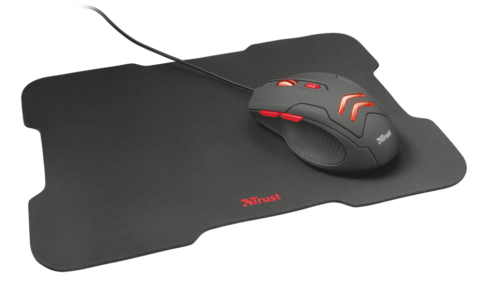 Kit De Mouse Gamer Trust Ziva Optico 3000 Dpi + Mousepad Negro/Rojo