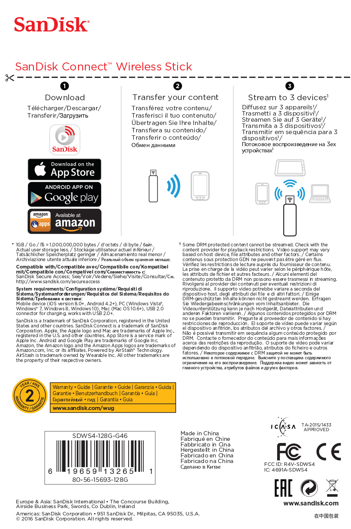 Memoria Flash Sandisk (Sdws4-128G-G46) Usb 3.0 128Gb Connect Wireless