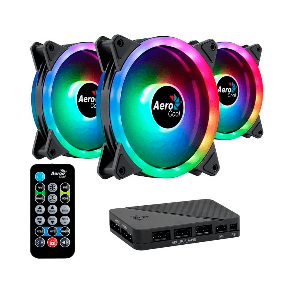 Kit Ventiladores Aerocool Duo 12 Pro Argb 120Mm 1000Rpm 3X Piezas + Controlador Negro 4710562752588