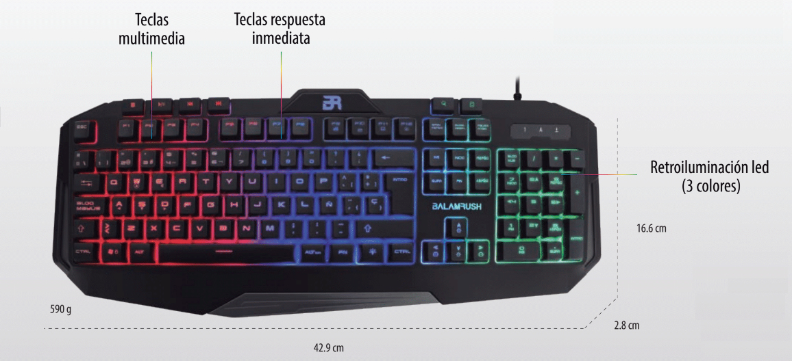 Teclado Gaming Gunfire Balam Rush Teclas Prog Br-929639 Usb Negro