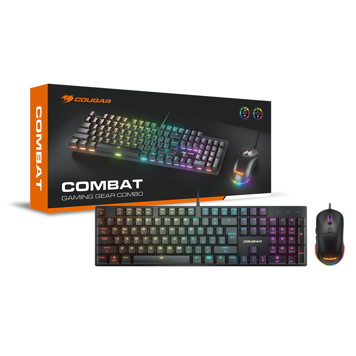 Kit Gamer Cougar Teclado Mecanico Switches Red Y Mouse Combat Optico 8000 Dpi alámbricos Rgb Negro