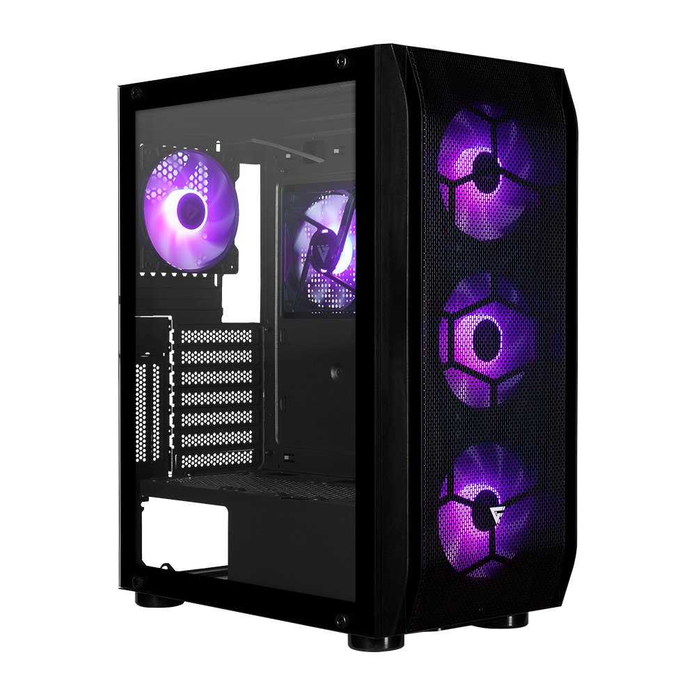 Gabinete Gamer Game Factor Csg400 Atx Cristal Templado 5X Ventiladores 120Mm Argb Instalados Negro