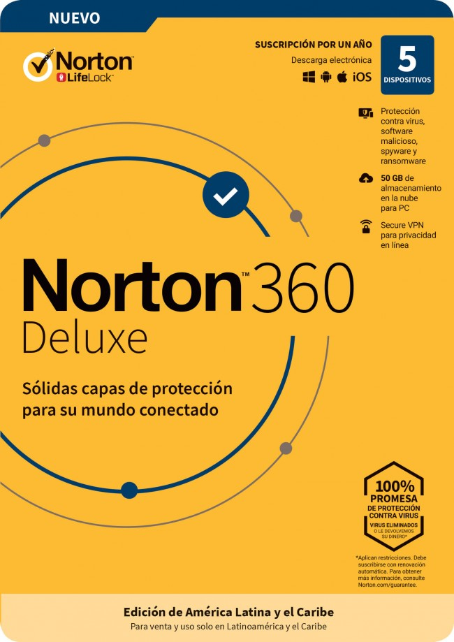 Norton 360 Deluxe Seguridad En Internet Total Y Antivirus 5 Dispositivos 1 Año Windows Mac Tmnr-034