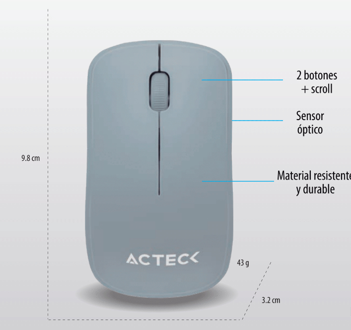 Mouse Acteck Entry Gris 3 Botones + Scroll Inalambrico 1000 Dpi
