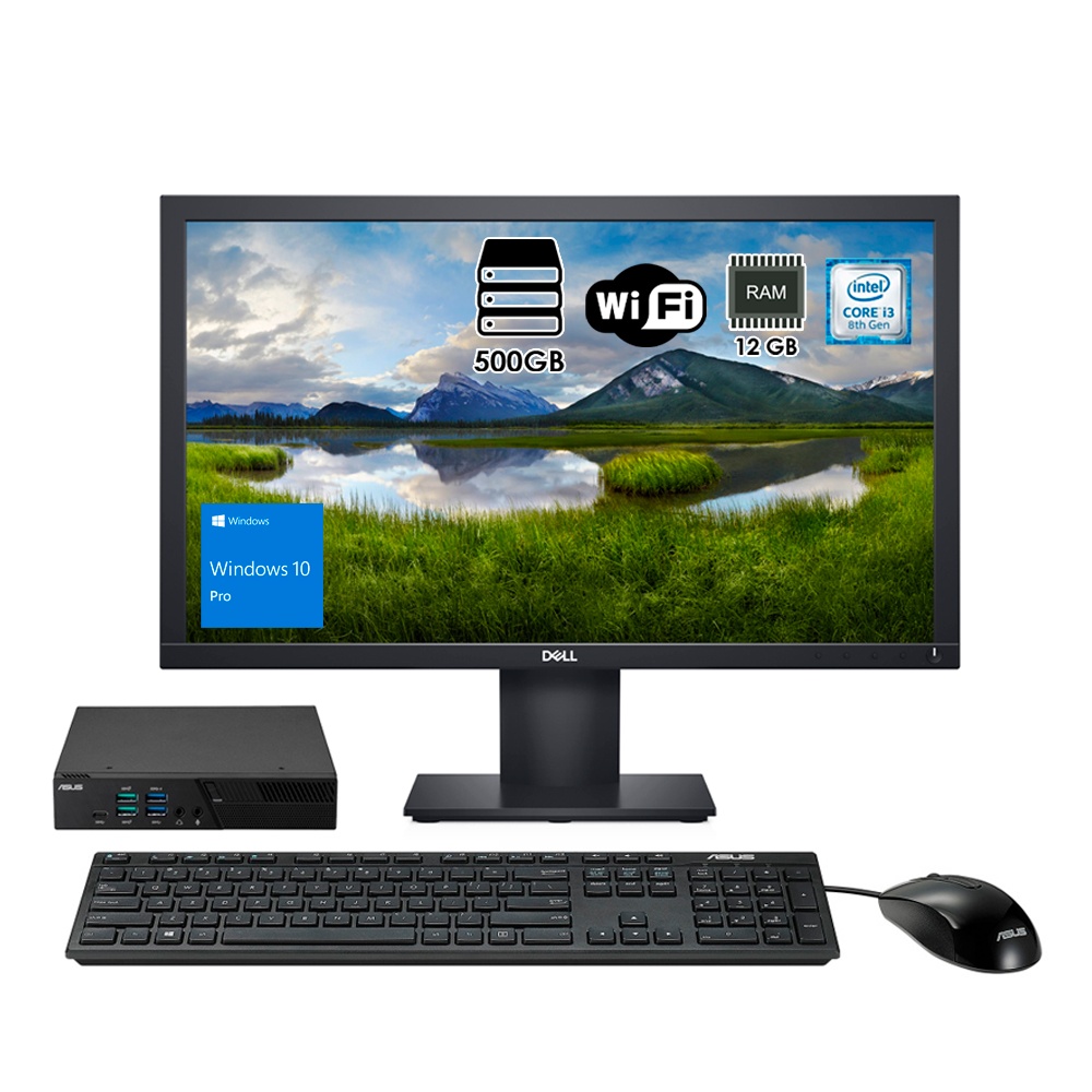 Computadora Mini Pc Asus Core I3 12Gb 500Gb Win 10Pro Monitor 19" Dell
