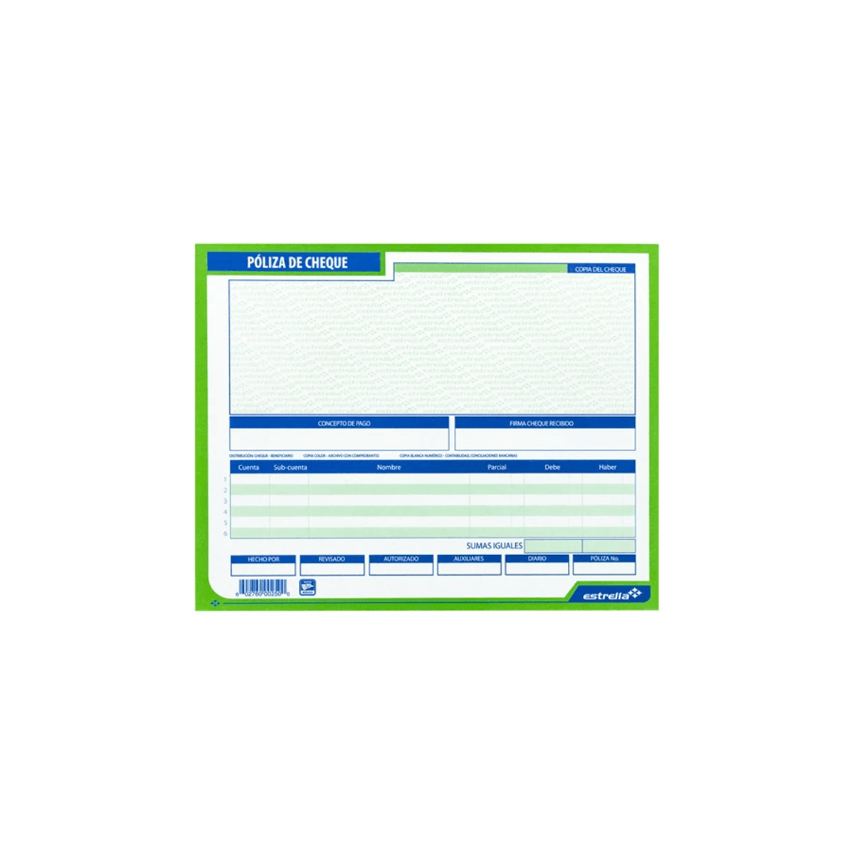 Poliza Cheque Estrella 0250 1/2 Carta 25 Juegos Original Y Copia