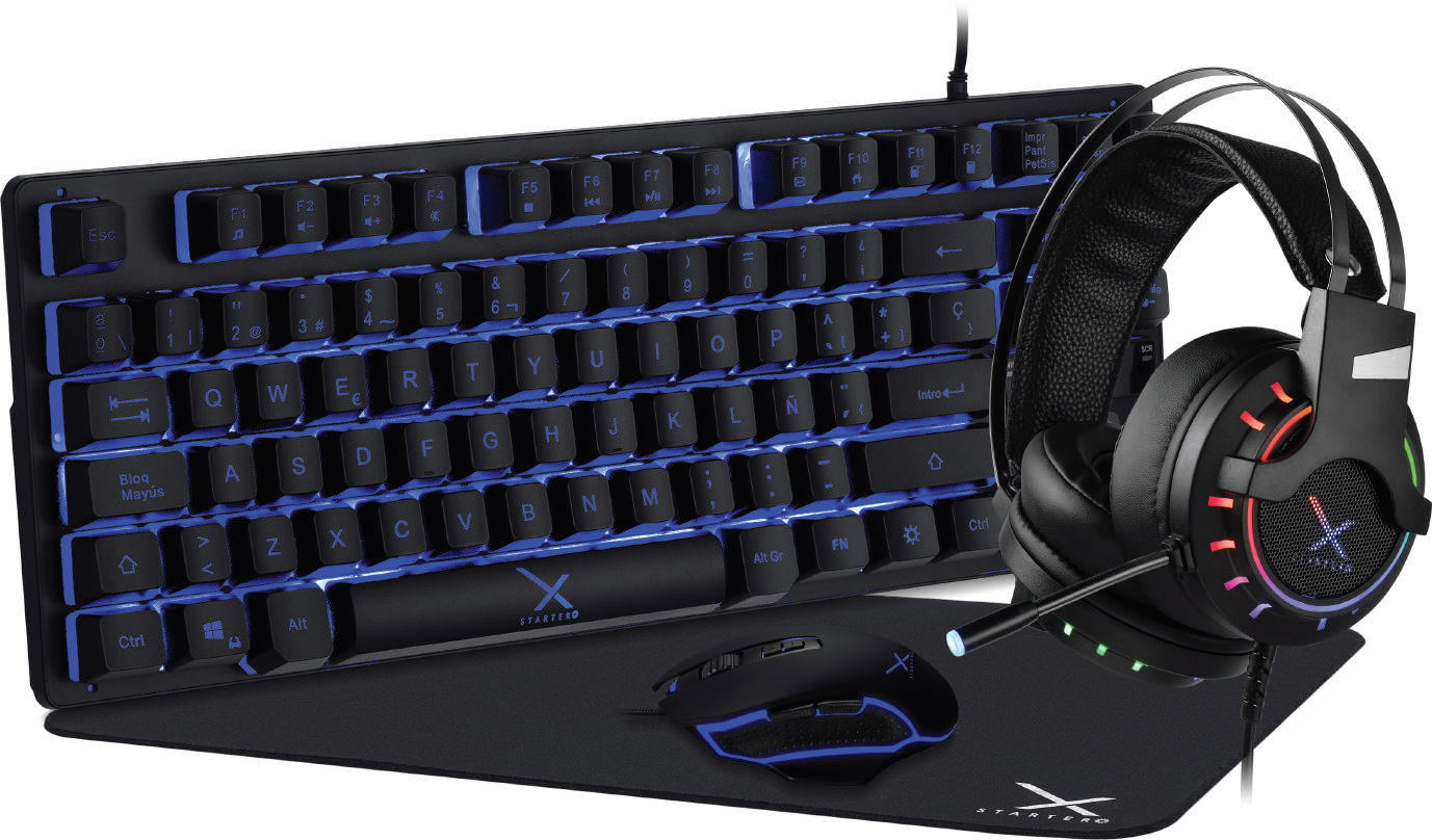 Kit Gamer Xzeal Mouse Teclado Mousepad Audif Negro Xst-200 Xsakga1B