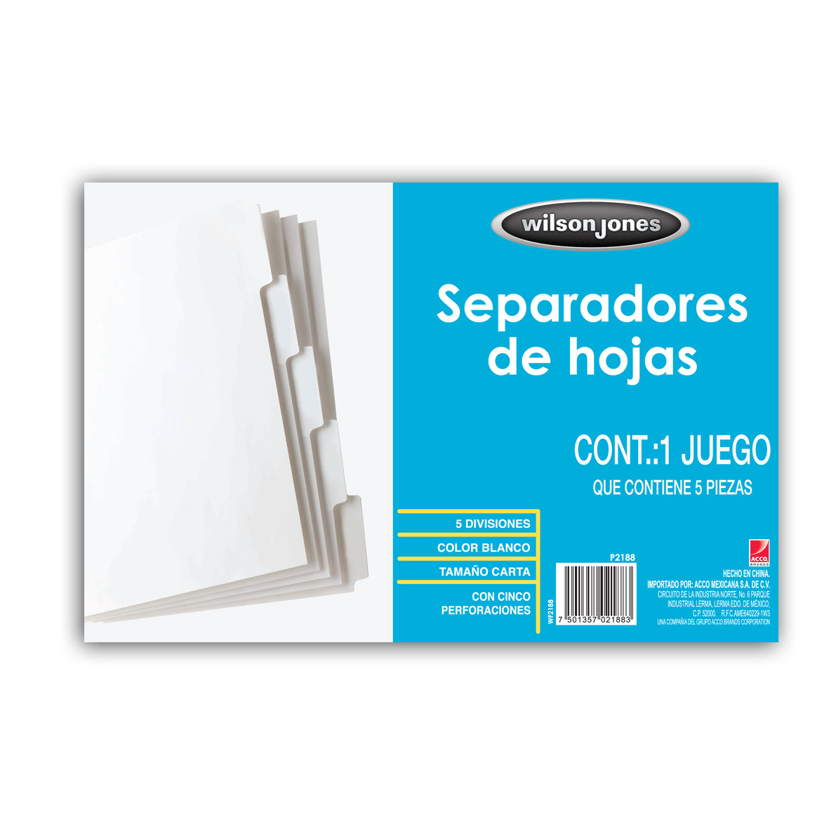 Separador Acco 5 Divisiones Papel Blanco Articulos Escolar Y Oficina