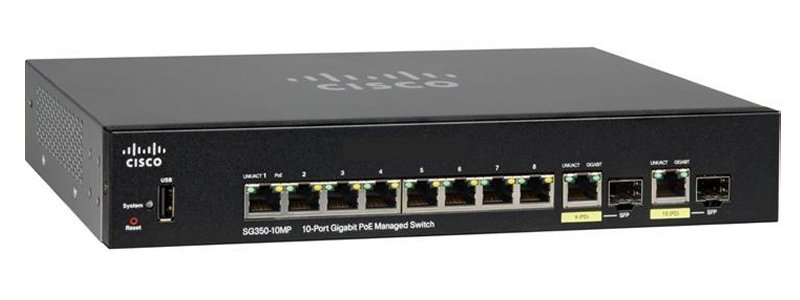 Switch Cisco Sg350-10Mp-K9-Na 8+2Sfp Puertos Negro