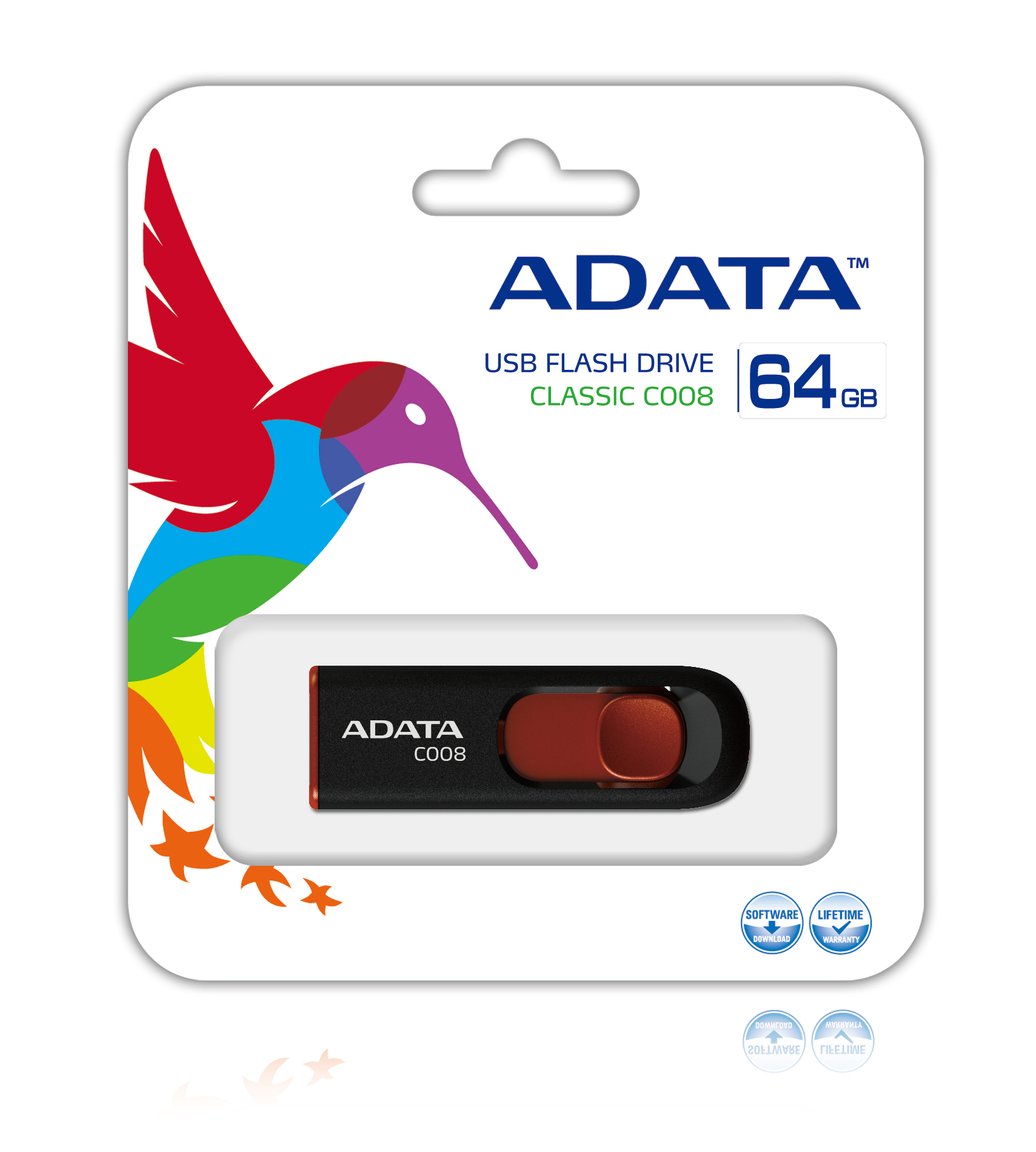 Memoria Flash Usb Adata C008  64 Gb Retractil Negro&Rojo