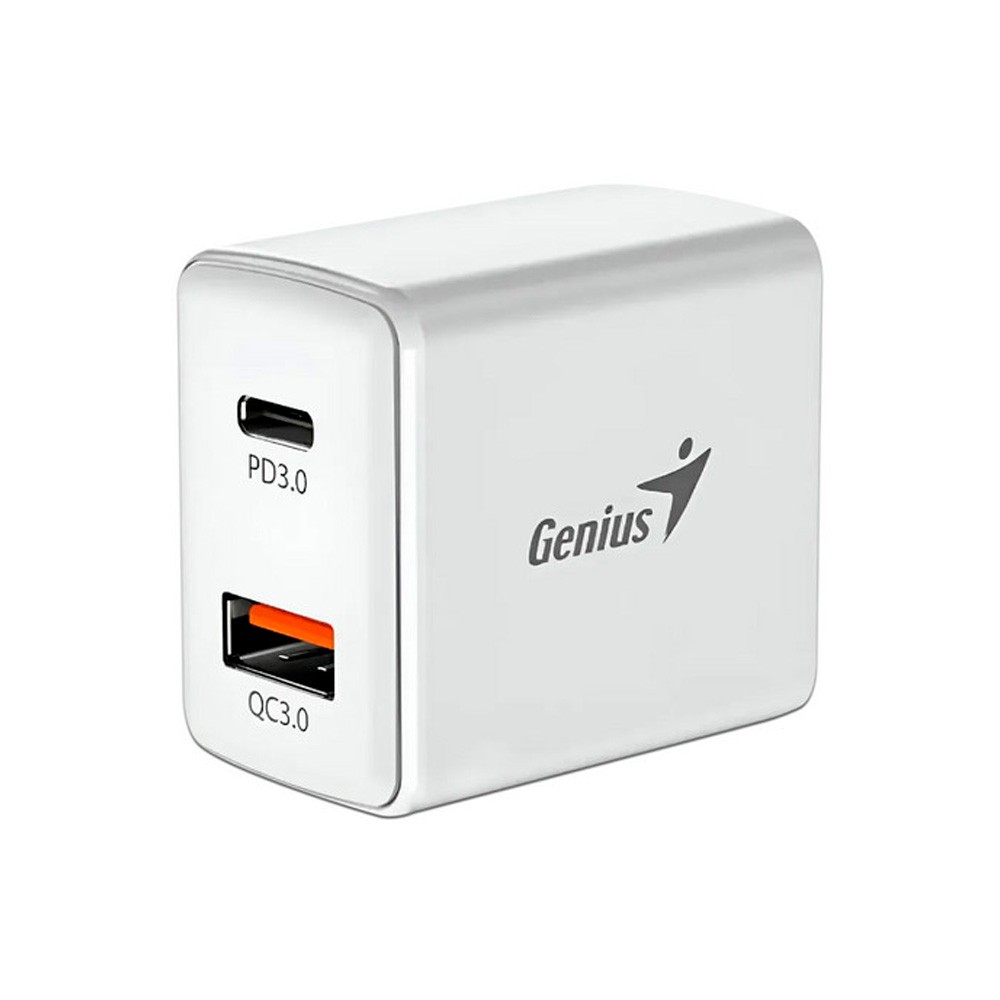 Cargador Genius Pd-20Acp 20W 1X Usb-C 1X Usb-A Incluye Cable Usb-C A Usb-C Blanco 32590009401