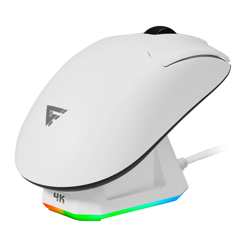 Mouse Gamer Game Factor Mow800-Wh Rgb Óptico Pixart 3395 26000Dpi Base Magnetica Inalambrico Blanco