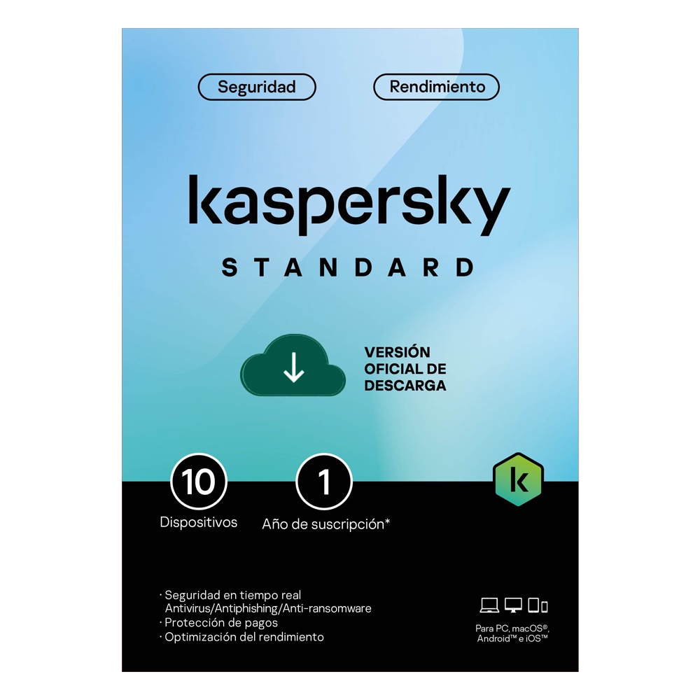 Antivirus Kaspersky Standard 10 Dispositivos 1 Año Licencia Electronica Esd Kl1041Zdkfs