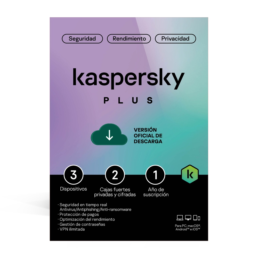 Antivirus Kaspersky Plus 3 Dispositivos 2 Cuentas 1 Año Licencia Electronica Esd Kl1042Zdcfs